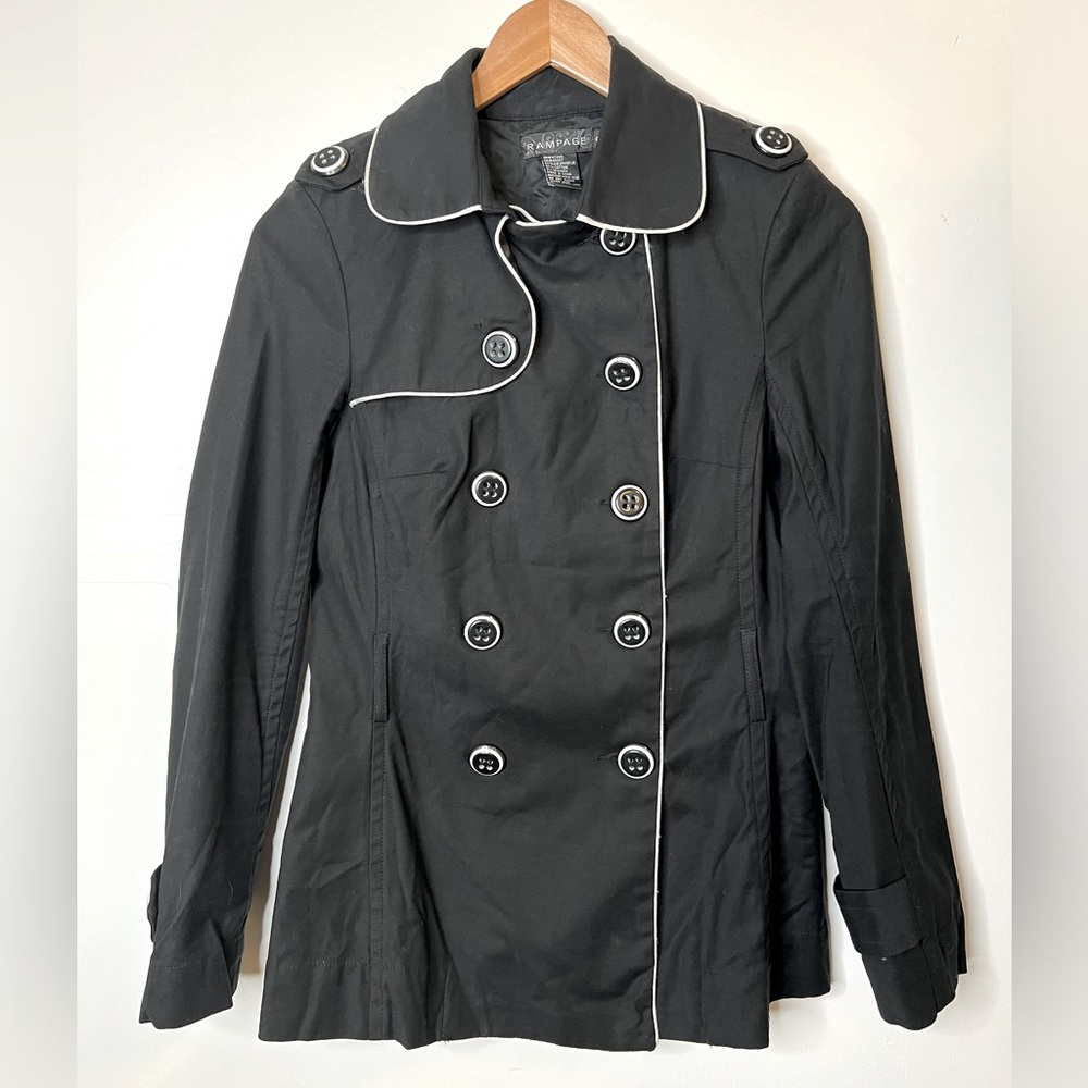 Rampage Black Tipped Short Trench Coat, S